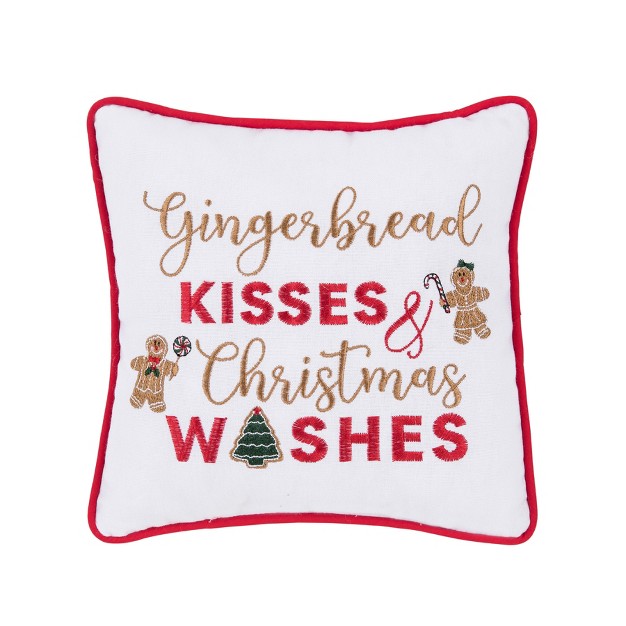 X 10 quot quot gingerbread Kisses And Christmas Wishes quot Sentiment With Gingerbread Men Cotton Petite Accent Throw Pillow