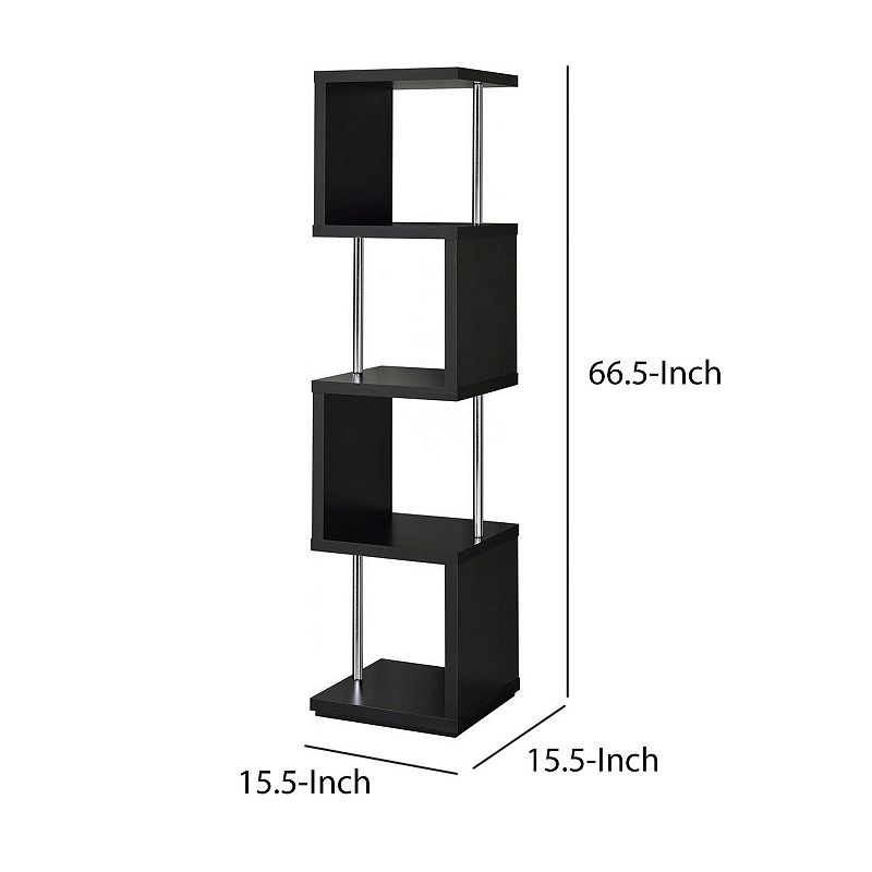 Well made Four Tier Wood And Metal Bookcase， Black