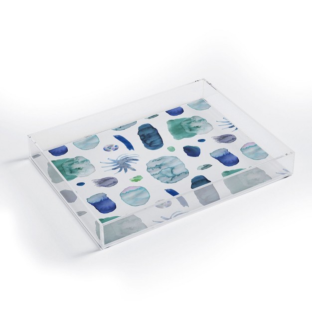 Ninola Design Blue Minimal Strokes Abstract Acrylic Tray Deny Designs