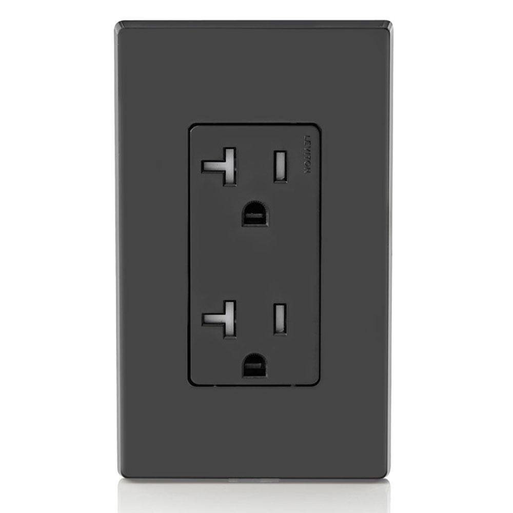 Leviton Decora 20 Amp Residential Grade Tamper Resistant Self Grounding Duplex Outlet Black T5825-E