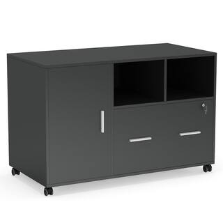 BYBLIGHT Atencio Black File Cabinet with Lock and Drawer Mobile Printer Stand BB-C0299XF