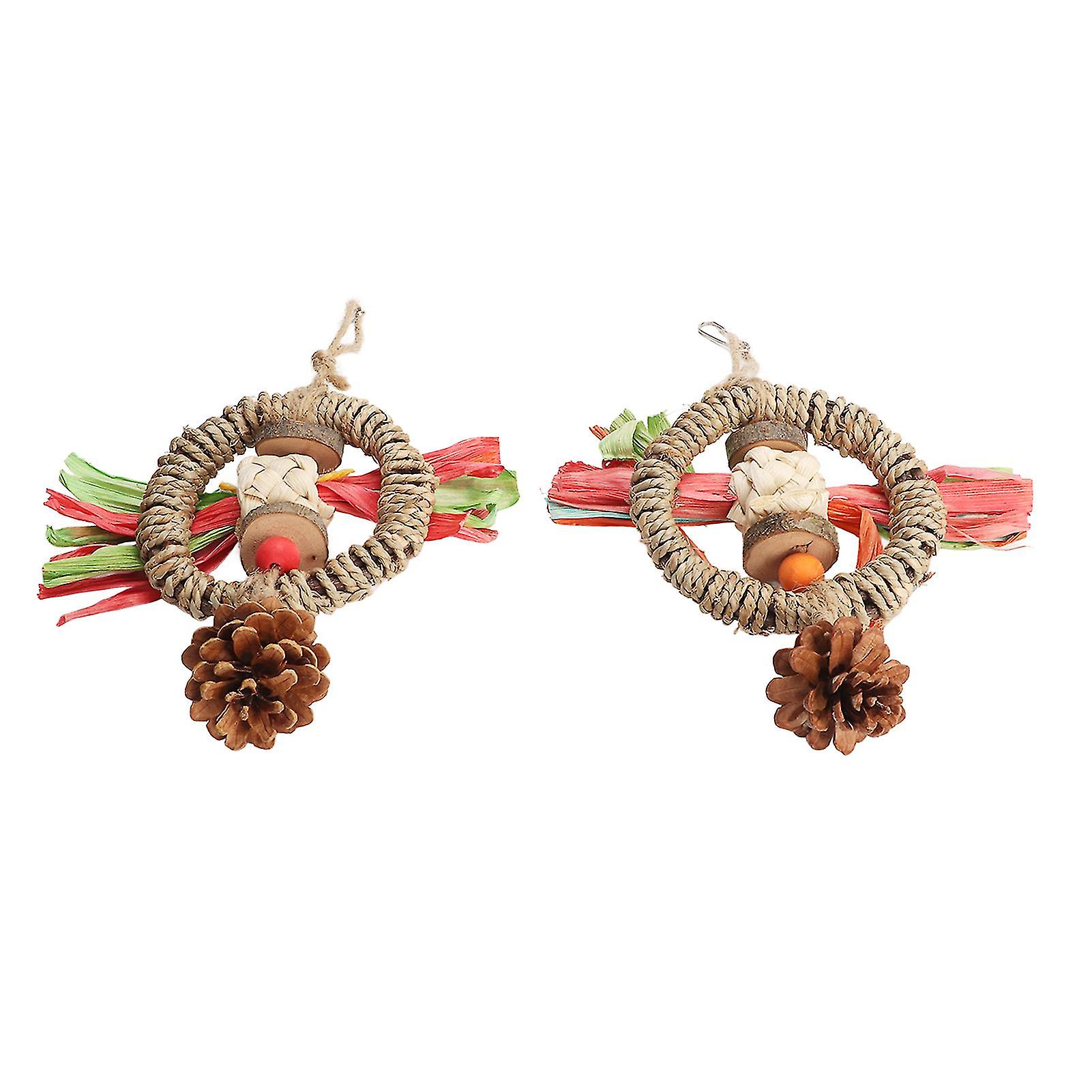 2PCS Parrots Pine Cone Chewing Toy Relieve Boredom Hanging Bird Swing Perches for Bird Cage Decoration