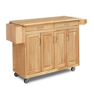 HOMESTYLES Natural Wood Kitchen Cart with Breakfast Bar 5023-95