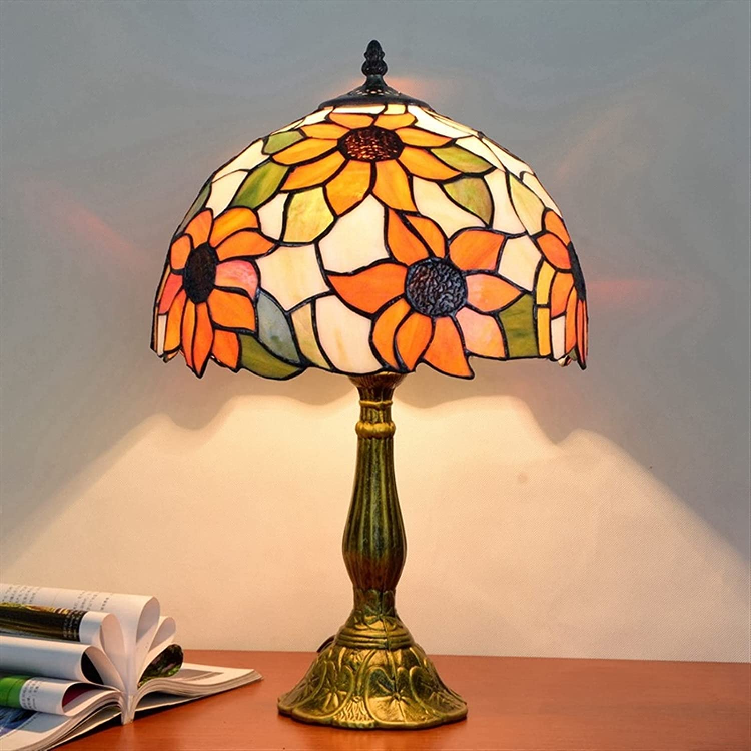 SHADY Tiffany Lamp Stained Glass Lamp Sunflower Yellow Bedroom Table Lamp Reading Desk Light for Bedside Living Room Office Dormitory Dining Room Decorate  12x12x18 Include Light Bulb