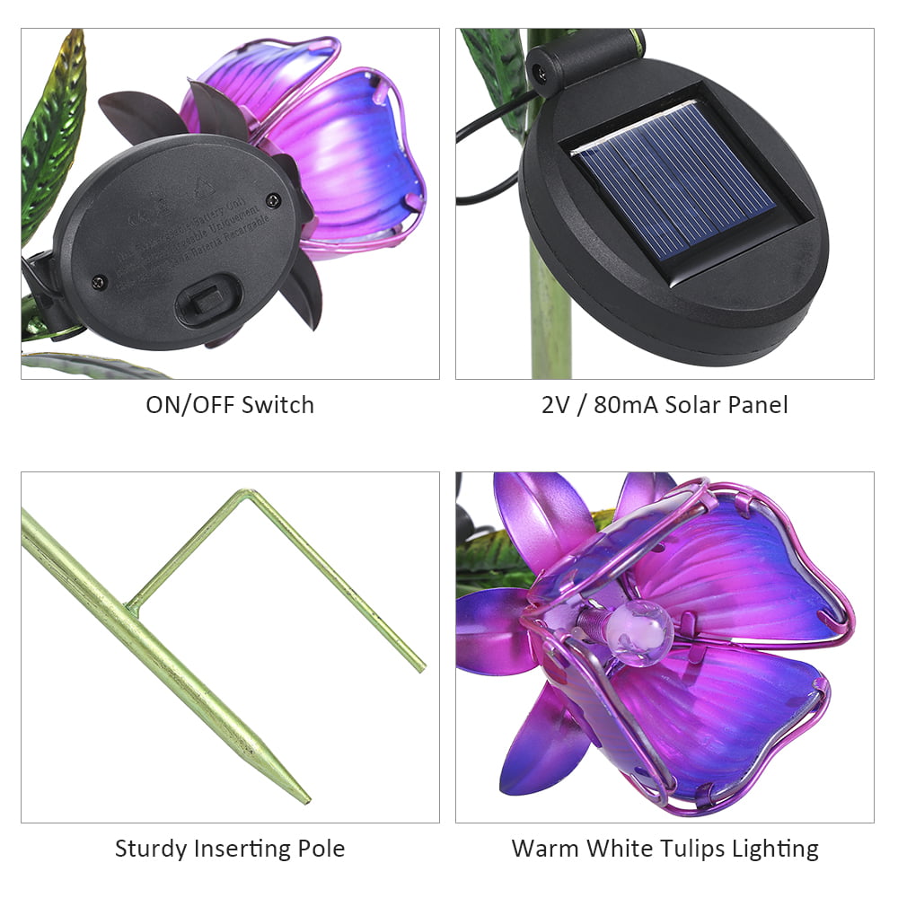 Lixada Solar Powered Flower Light LEDs Lawn Lamp Decorative Stake Lantern IP55 Water-resistant