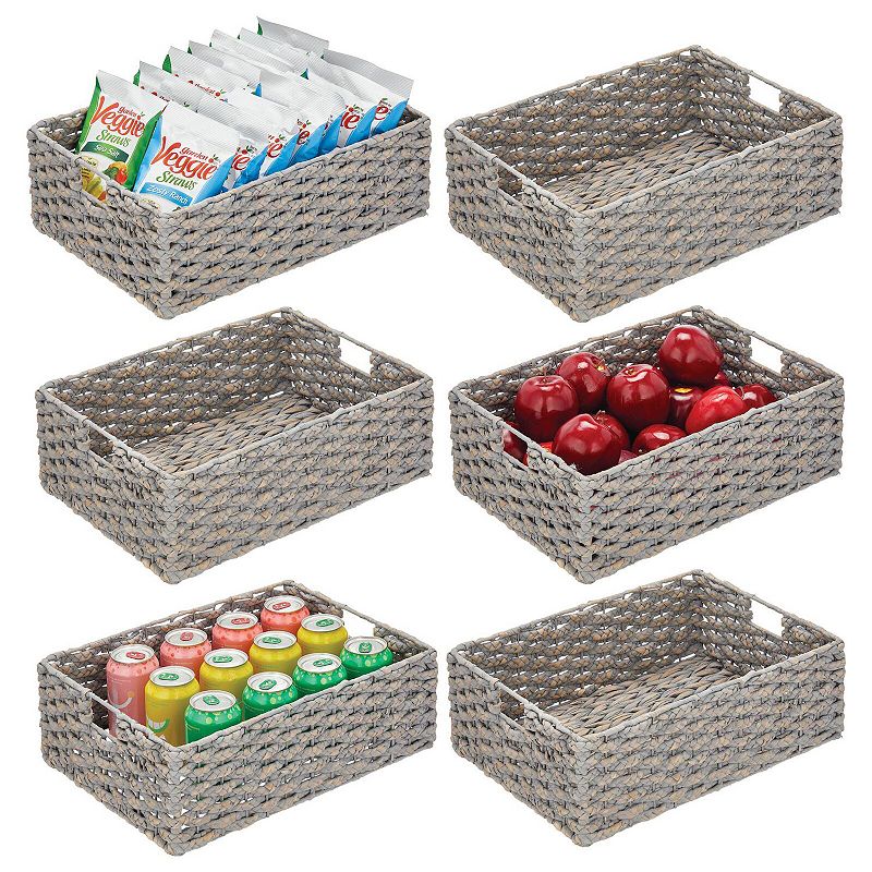 mDesign 12 x 16 x 6 Water Hyacinth Braided Weave Pantry Basket - 6 Pack