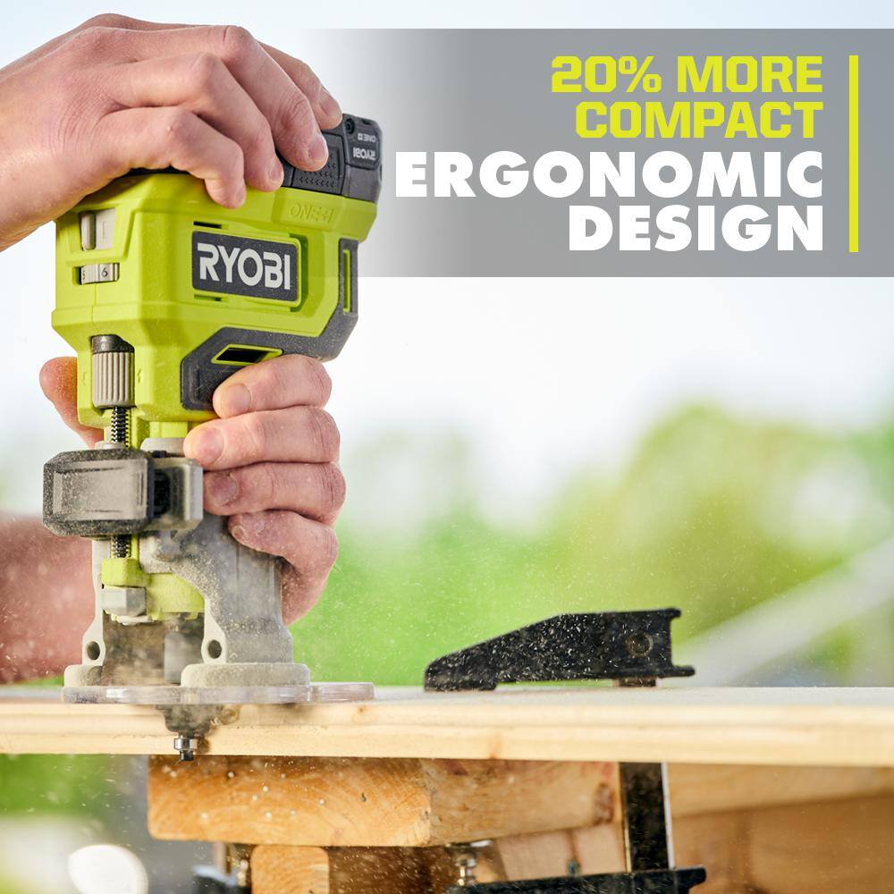 RYOBI ONE+ 18V Cordless Compact Fixed Base Router (Tool Only) with 24-Piece Router Bit Set PCL424B-A252401