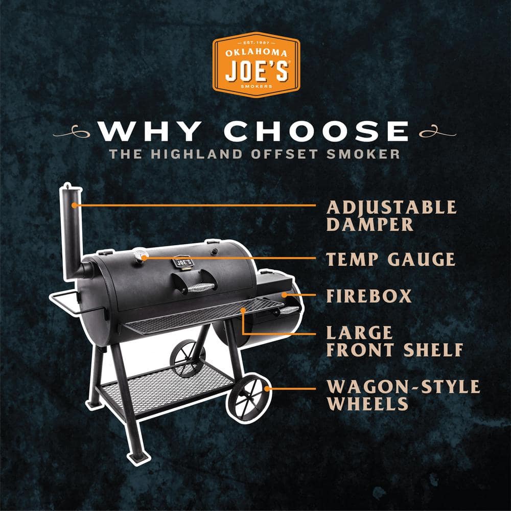 OKLAHOMA JOE'S Highland Offset Charcoal Smoker and Grill in Black with 900 sq. in. Cooking Space 15202031