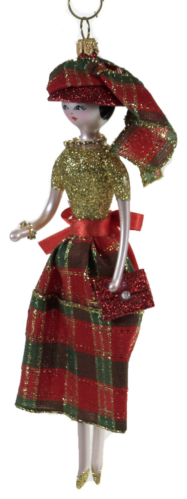 De Carlini Chloe In Gliitered Plaid Skirt Ornament Italina Diva Lady Do7549   Christmas Ornaments   by Story Book Kids Inc  Houzz