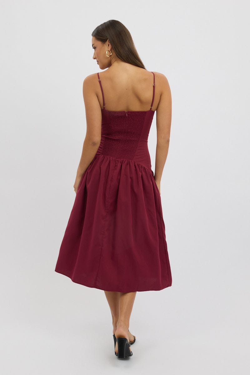 Red Midi Dress Drop Waist