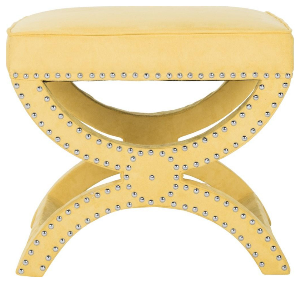 Della Ottoman Silver Nail Heads Yellow   Contemporary   Footstools And Ottomans   by AED Luxury Home Decor  Houzz