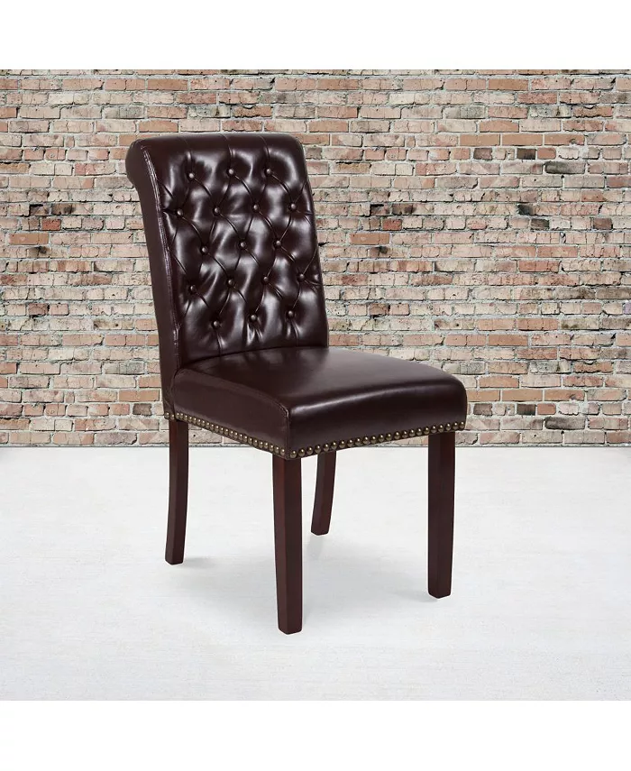 EMMA+OLIVER 2 Pk Upholstered Rolled Back Parson'S Chair With Nailhead Trim and Finished Frame With Plastic Floor Glides