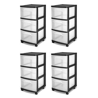 Sterilite 3-Drawer Storage Cart Clear with Black Frame (4-Pack) 4 x 28309002