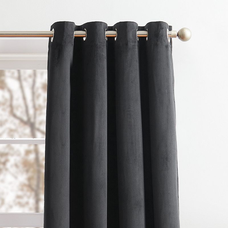 G.H. Bass and Co. Clark Corduroy Grommet Charcoal Set of 2 Window Curtain Panels