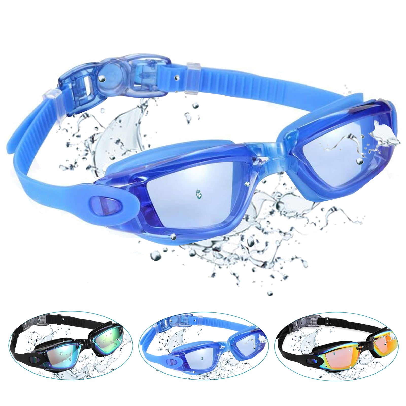 Semfri Swim Goggles Blue Swimming Goggles No Leaking Full Protection Adult Men Women Youth