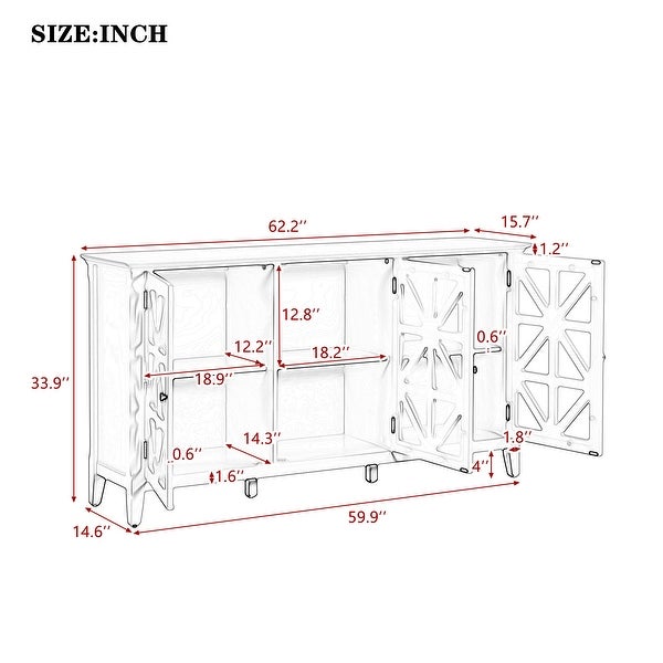 Classic Cherry 3-Doors Sofa Console Table with Adjustable Shelves