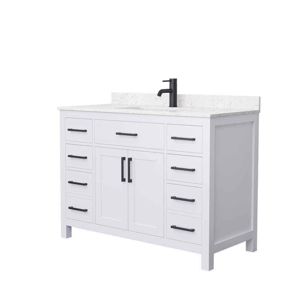 Wyndham Collection Beckett 48 in. W x 22 in. D x 35 in. H Single Sink Bathroom Vanity in White with Carrara Cultured Marble Top WCG242448SWBCCUNSMXX