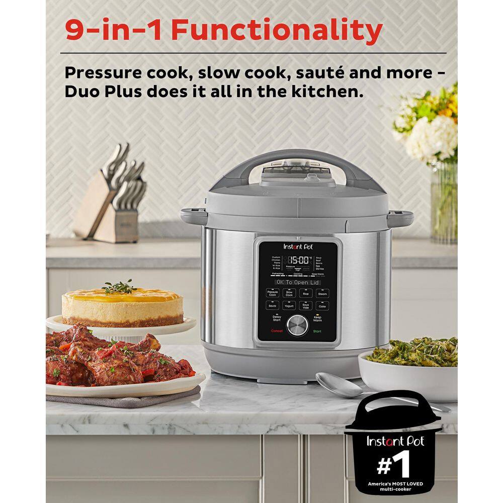 Instant Pot Silver 8 qt. Stainless Steel Duo Plus Multi-Use Electric Pressure Cooker with Whisper-Quiet Steam Release V4 113-0058-01