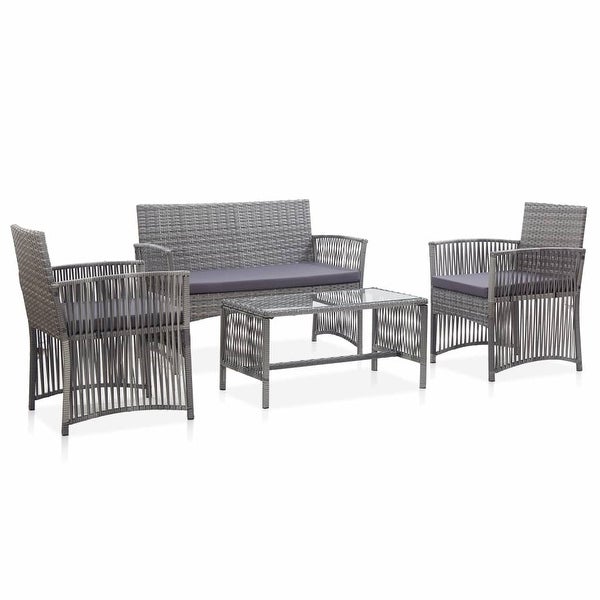 4 Piece Garden Lounge Set with Cushion Poly Rattan Anthracite - Overstock - 35107494