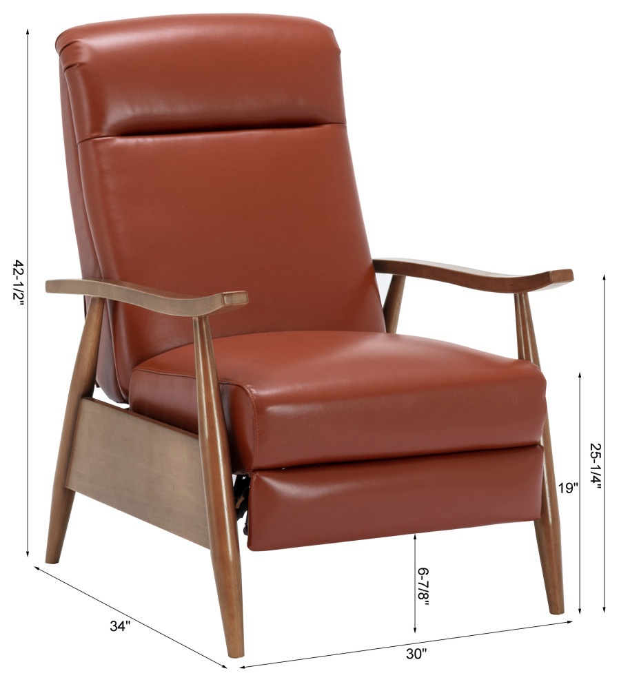 Fairview Leather Wood Arm Push Back Recliner   Midcentury   Recliner Chairs   by Homesquare  Houzz