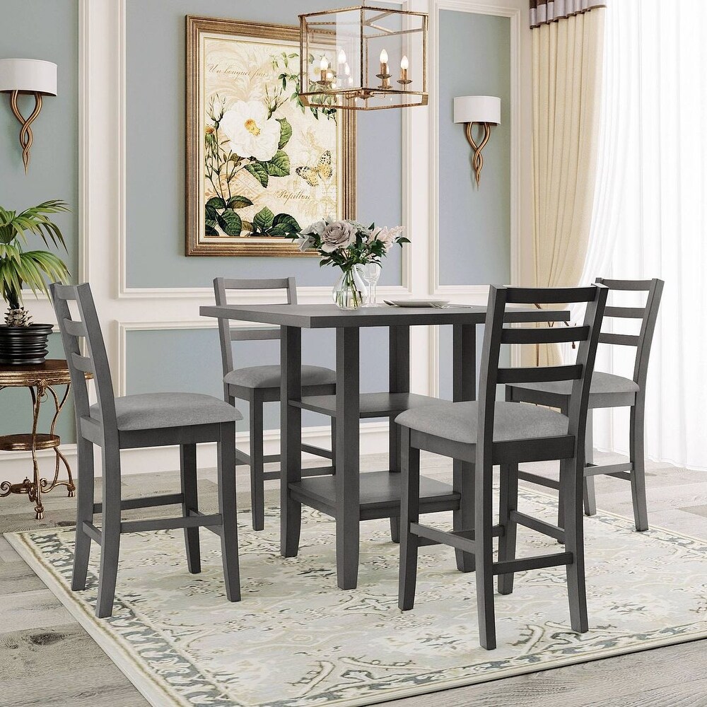 5 Piece Counter Height Square Dining Table Set with 4 Chairs