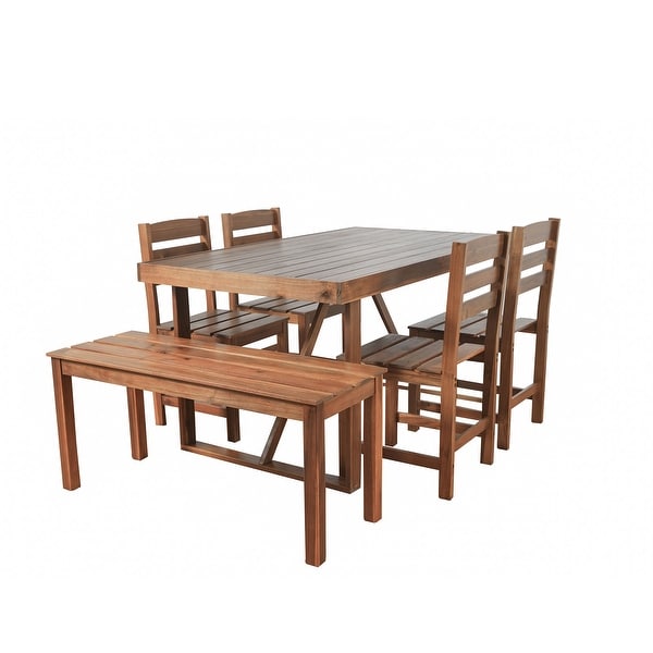 6Piece Patio Outdoor Acacia Wood Table and Chair Set With Bench