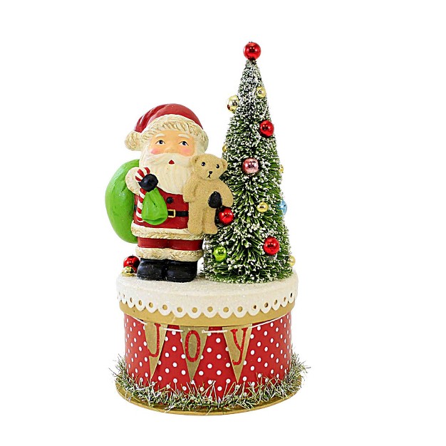 Bethany Lowe Joy Santa On Box One Lidded Box 8 55 Inches Christmas Teddy Bear Tl2360 Polyresin Red