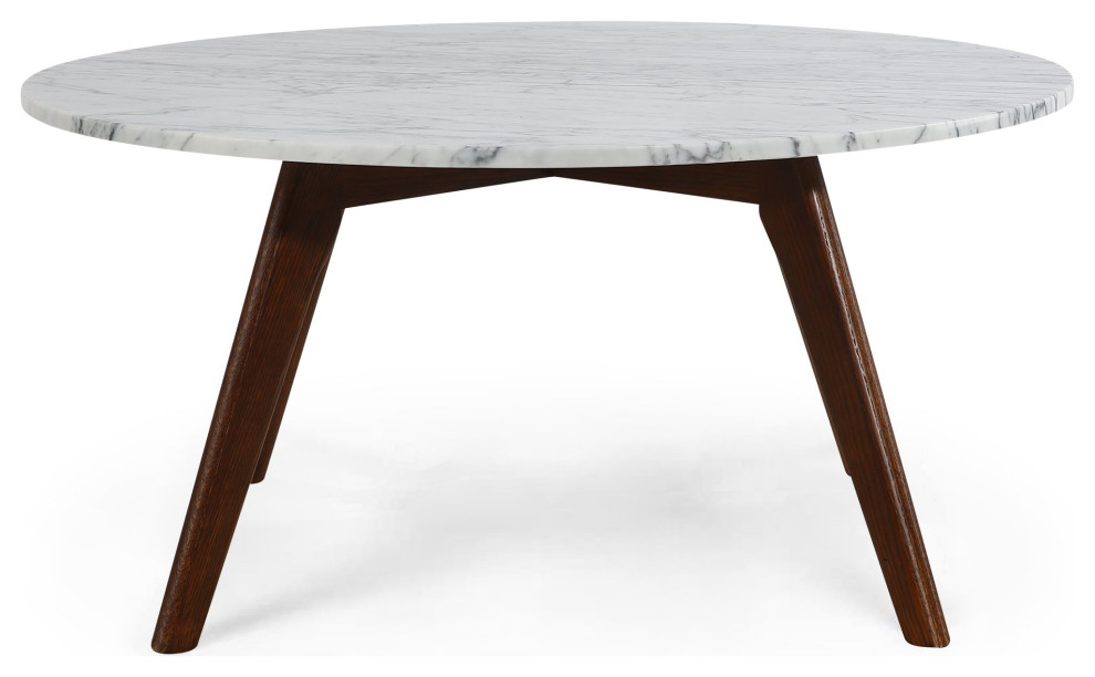 Mid Century Coffee Table  Angled Legs With Gorgeous Marble Top  Walnut/White   Midcentury   Coffee Tables   by Declusia  Houzz