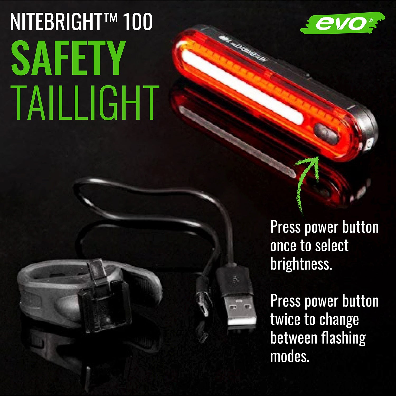 EVO， NiteBright 100， Light， Rear， Black