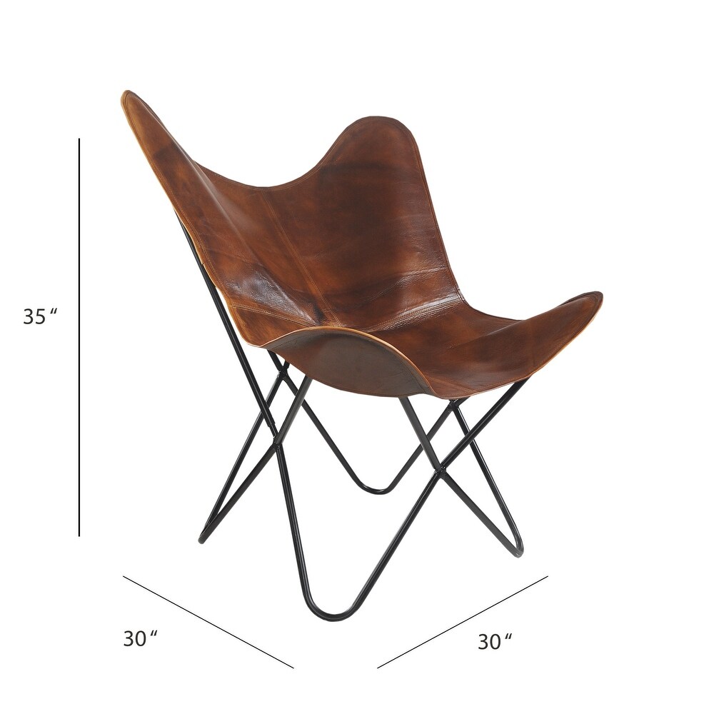 LR Home Brown Leather Butterfly Chair   37\