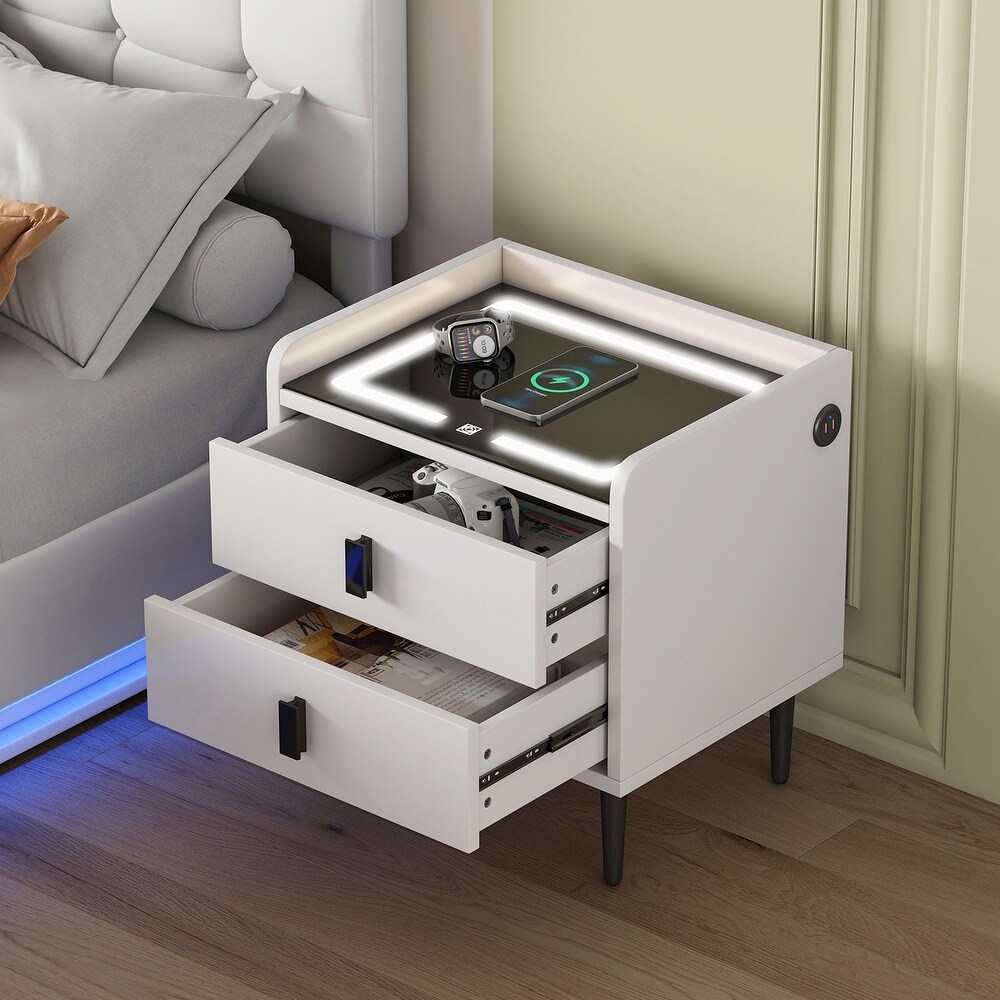 Nightstand with Wireless Charging Station USB Charging and Adjustable LED Lights