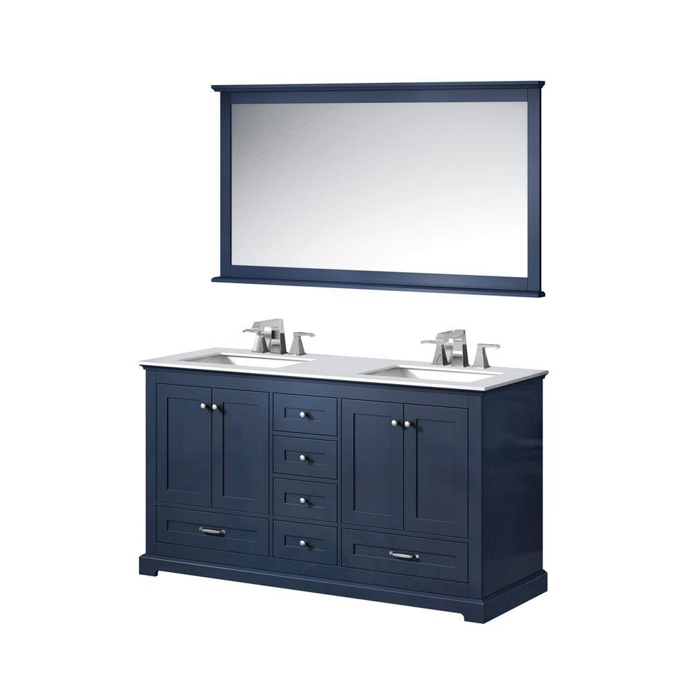 Lexora Dukes 60 in. W x 22 in. D Navy Blue Double Bath Vanity White Quartz Top and 58 in. Mirror LD342260DEWQM58