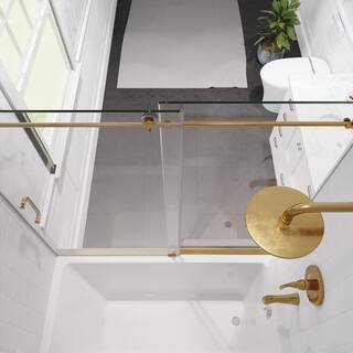 ANZZI Raymore 60 in. W x 62 in. H Sliding Frameless Bathtub Door in Brushed Gold with Clear Glass SD-AZ8080-01BG