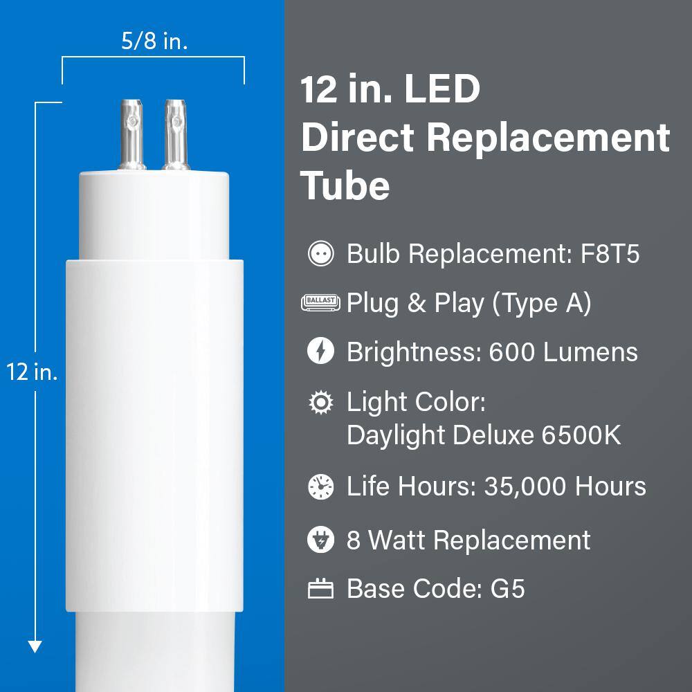 Feit Electric 6-Watt 12 in. T5 G5 Type A Plug and Play Linear LED Tube Light Bulb Daylight Deluxe 6500K (24-Pack) T512865LED24