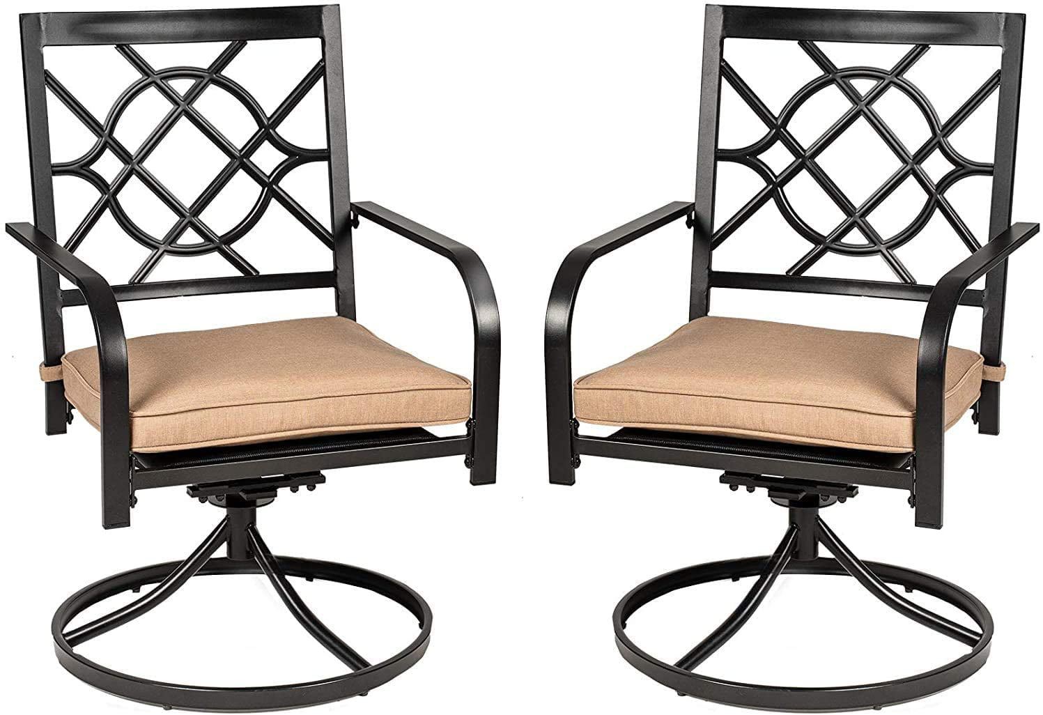 SOLAURA Outdoor Dining Chairs Patio Metal Swivel Chairs Set of 2 with Brown Cushion