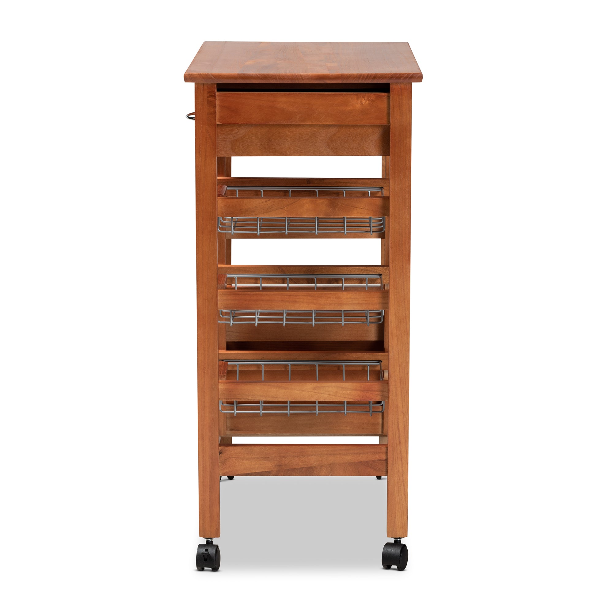 Baxton Studio Crayton Modern and Contemporary Oak Brown Finished Wood and Silver-Tone Metal Mobile Kitchen Storage Cart