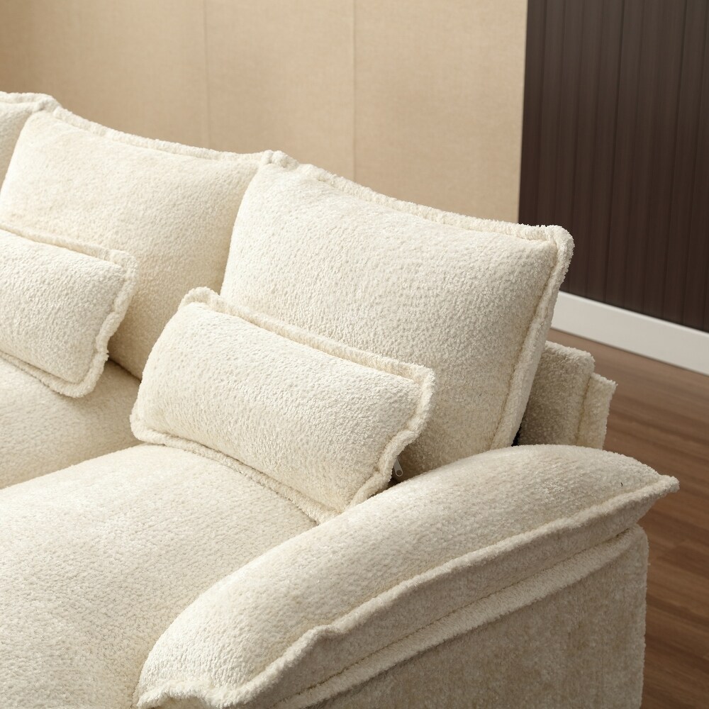 Beige Sectional Sofa Symmetrical Thick Cushion Reversible Recliner