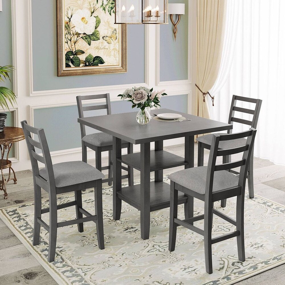 5 Piece Counter Height Square Dining Table Set with 4 Chairs