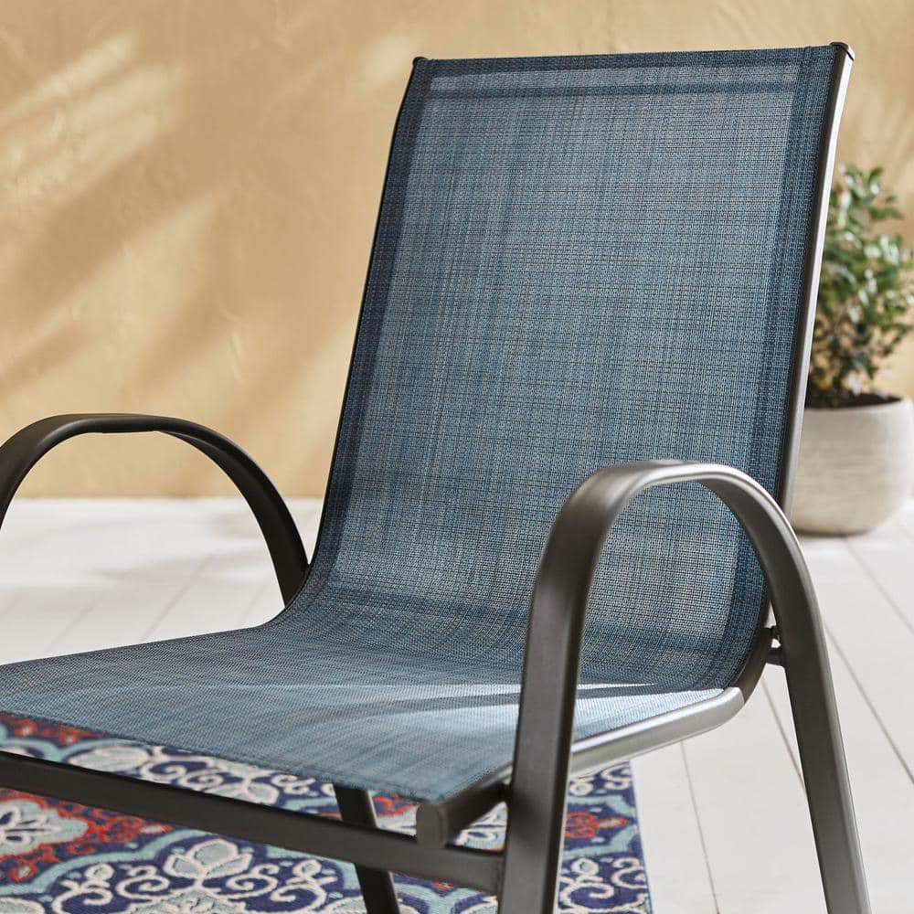 StyleWell Mix and Match Stackable Brown Steel Sling Outdoor Patio Dining Chair in Denim FCS00015J-Lblue