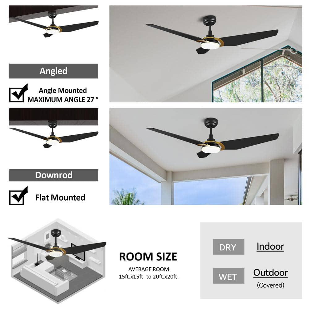 CARRO Brently 56 in Dimmable LED IndoorOutdoor Black Smart Ceiling Fan with Light and Remote Works w AlexaGoogle Home