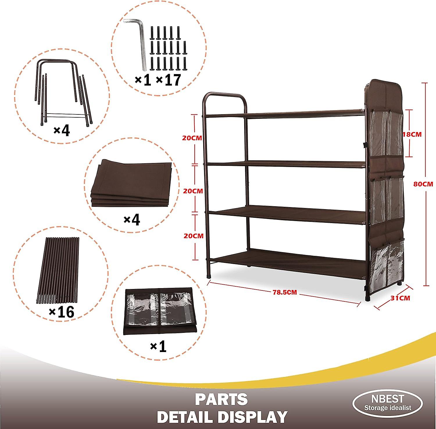 Nbest Shoe Rack Storage Organiser 4 Tier Metal Shoe Shelf Compact Shoe Organiser With Side Bag For Entryway Closet Bedroom，bronze W12787548