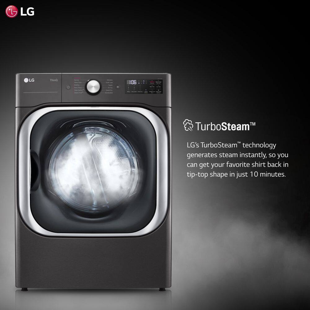 LG 9 cu. ft. Large Capacity Vented Smart Stackable Electric Dryer with Sensor Dry TurboSteam Extra Cycles in Black Steel DLEX8900B