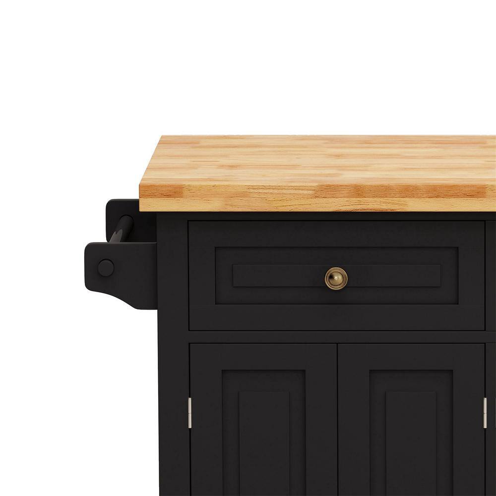 Whatseaso Black Wood 43.31 in. Kitchen Island with 2-Storage Cabinets and 2-Locking Wheels MY23K-110515761