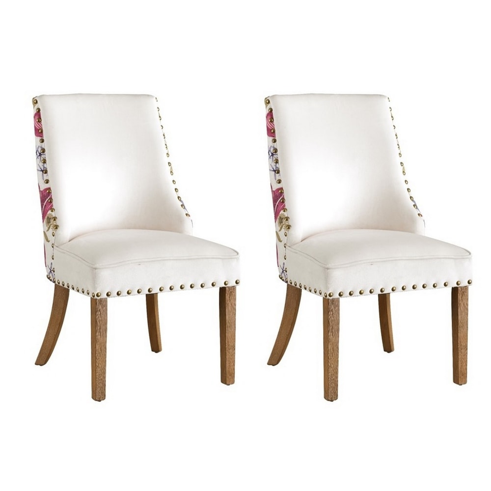 Somette White Floral Accent Dining Chairs  Set of 2