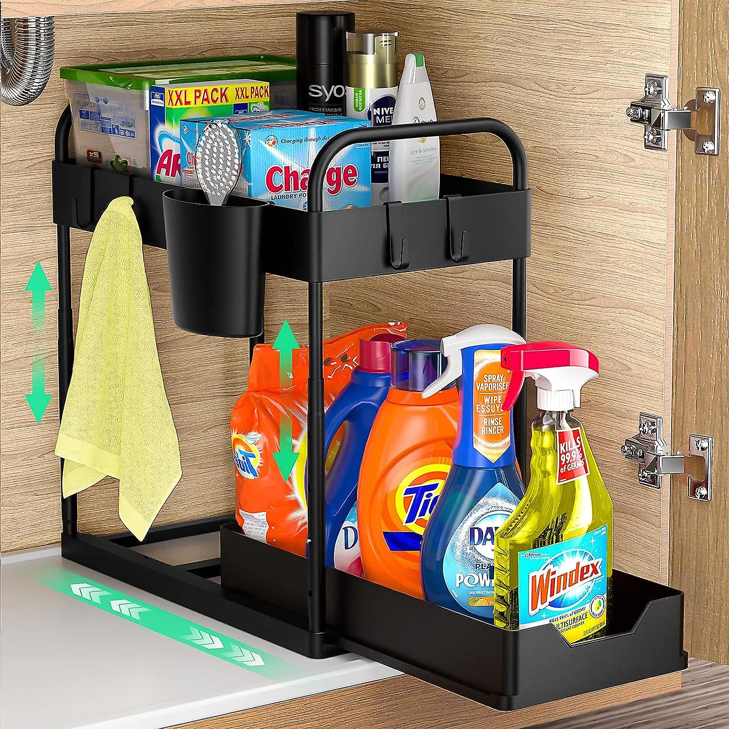 Under Sink Organizer Adjustable Heightunder Sink Organizers And Storage 2-tier Under Cabinet Storage Bathroom Organizer Sliding Drawer With Hooks Hang