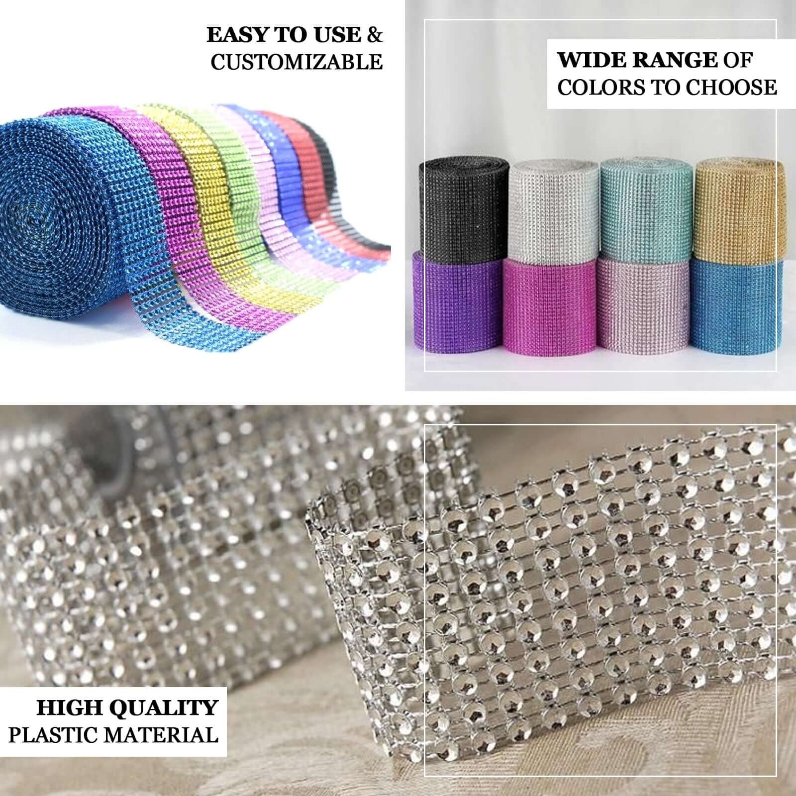 Shiny Silver Diamond Rhinestone Ribbon Wrap Roll, DIY Craft Decor 5