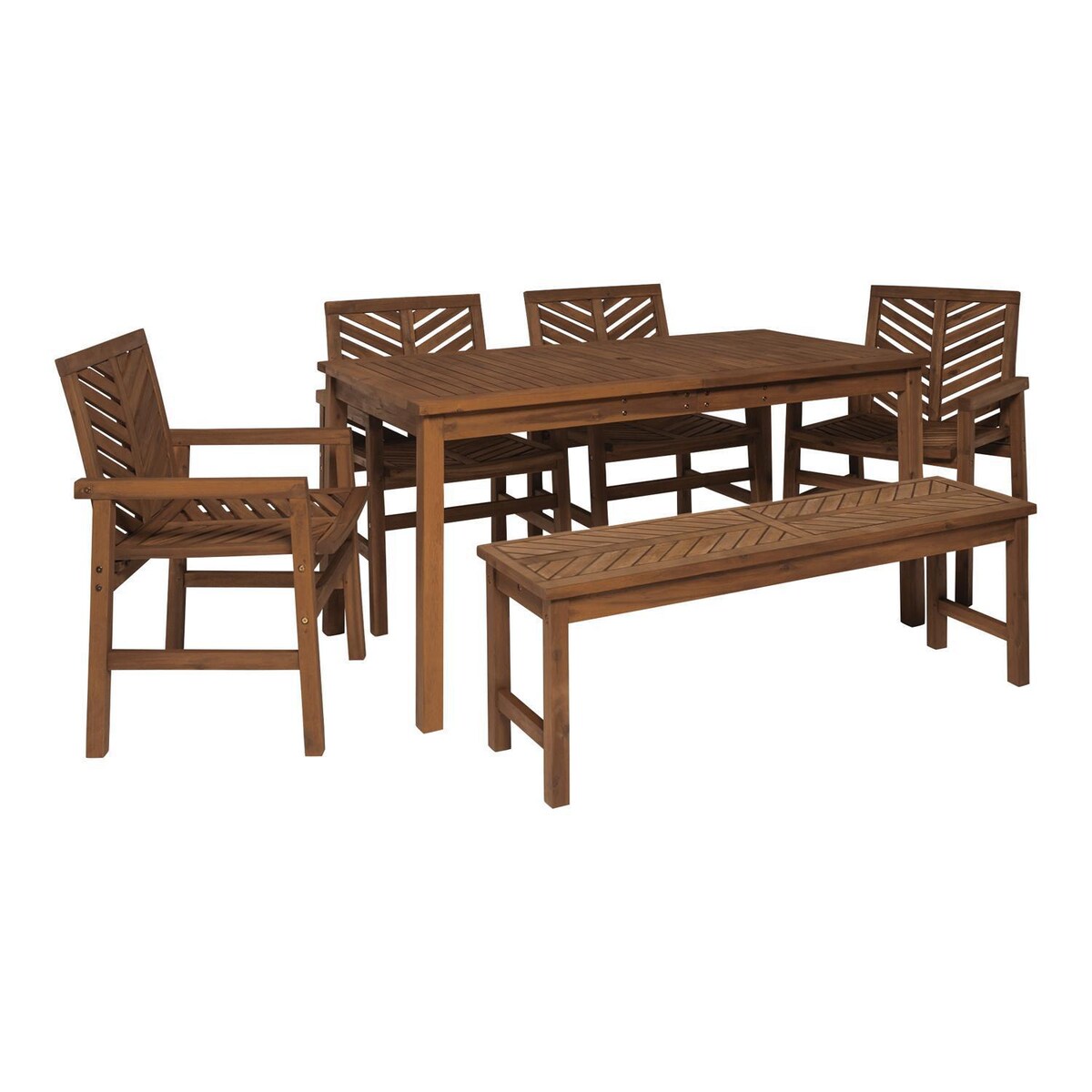 Ultimate Patio Wishlake 6 Piece Acacia Patio Dining Set W/ 60 X 32 Inch Rectangular Table