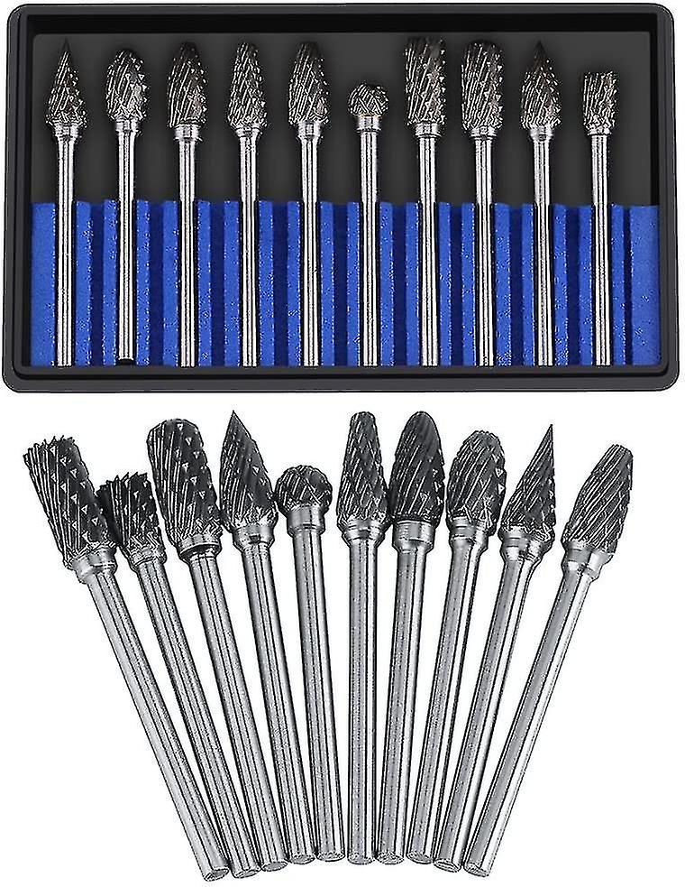 Carbide Burr Set Rotary Files Tungsten Steel 10pcs Diameter Cutter Head For 3mm Burr 6mm Shank The Carving Drill Metal Cutting Polishing Engraving Dri