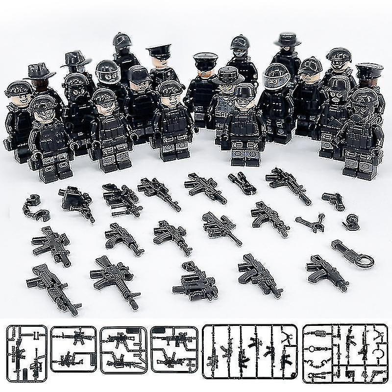 Military Building Blocks Series Black Swat And Off road Vehicle Set Small Particles Assembled Minifigure Toy 12pcs