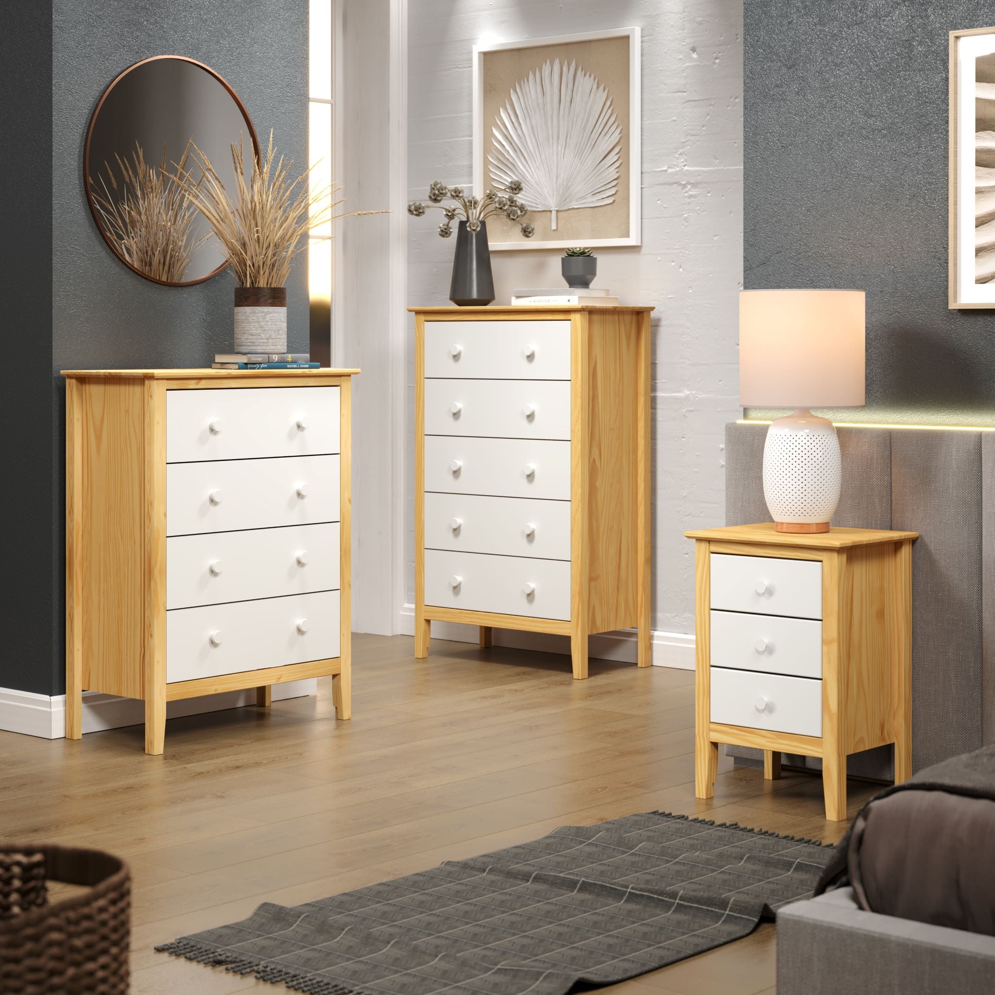 Adeptus Solid Wood Easy Pieces Five Drawer Dresser Natural w/White Front, White and Natural Knobs